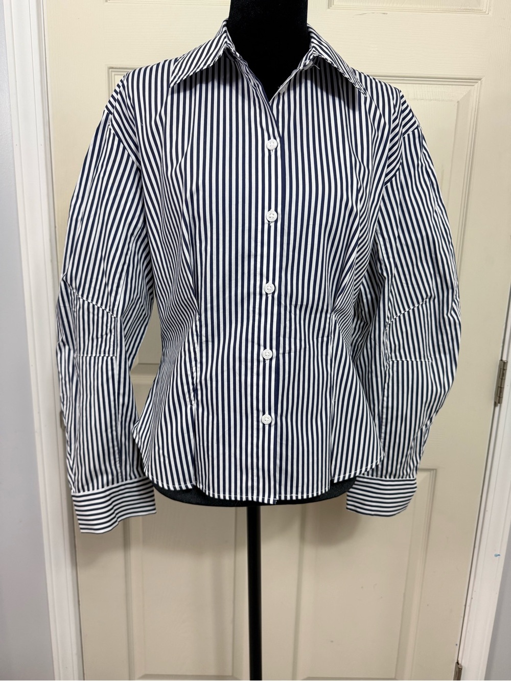 Future Collective Navy & White Striped Button-Up Blouse